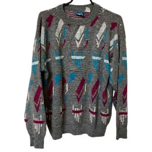 Vintage  Fine Line Geometric Knit Grandma Grandpa Sweater